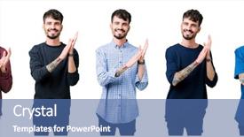  Presentation with isolated paw prints over white - PPT theme consisting of clap - collage of young man background and a ocean colored foreground