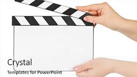  Presentation with clapboard - Beautiful presentation theme featuring clap board - blank clapboard in hands isolated backdrop and a white colored foreground