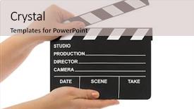  Presentation with clapboard - Colorful presentation theme enhanced with clap board - cinema clapboard in hands isolated backdrop and a soft green colored foreground