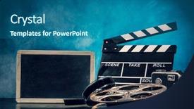  Presentation with film - Theme consisting of clap board - retro film production accessories still background and a ocean colored foreground