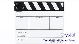  Presentation with video - Slide deck consisting of clap board - white film video clapperboard isolated background and a sky blue colored foreground