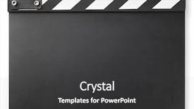  Presentation with clapboard - Colorful slide deck enhanced with clapboard - clapperboard on white background backdrop and a dark gray colored foreground