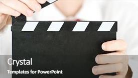  Presentation with advertising - Slides enhanced with cinema advertising - businessman with a clapperboard isolated background and a dark gray colored foreground