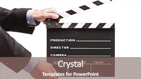  Presentation with movie - PPT theme having person with a movie clap background and a violet colored foreground