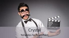  Presentation with gray - Audience pleasing presentation design consisting of young man with false moustache isolated on gray backdrop and a light gray colored foreground