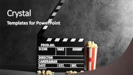  Presentation with clapper - Slide deck consisting of clapper board and pop corn on wall background background and a dark gray colored foreground