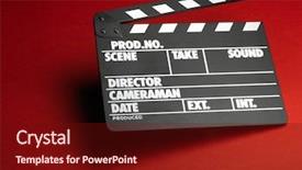  Presentation with clapper - Colorful slide set enhanced with clapper board on red background backdrop and a tawny brown colored foreground