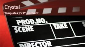  Presentation with clapper - Theme featuring cinema films movies - clapper board on red background background and a tawny brown colored foreground
