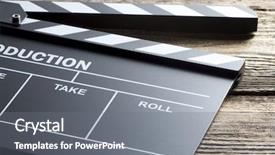  Presentation with clapper - Presentation theme enhanced with clapper board on wooden table background and a gray colored foreground
