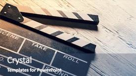  Presentation with camera film - Audience pleasing PPT theme consisting of clapperboard - film wooden camera chalkboard backdrop and a ocean colored foreground
