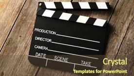  Presentation with clapper - Presentation enhanced with clapperboard - movie production clapper board background and a tawny brown colored foreground