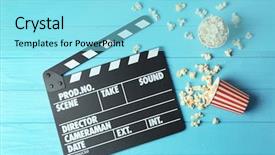  Presentation with popcorn - Cool new slide set with clapperboard and popcorn on wooden backdrop and a arctic colored foreground
