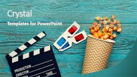 Presentation with popcorn - Theme having clapperboard glasses and popcorn background and a teal colored foreground