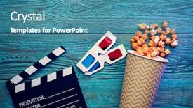  Presentation with blue aged wood sign - Slide deck enhanced with clapperboard glasses and popcorn background and a teal colored foreground