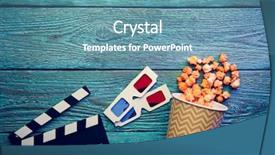  Presentation with blue aged wood sign - Slides featuring clapperboard glasses and popcorn background and a teal colored foreground