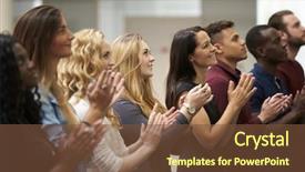  Presentation with university - Cool new slide deck with clapping - adult students applauding backdrop and a tawny brown colored foreground