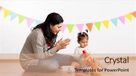  Presentation with happy birthday baby - Slide set enhanced with clapping - family holidays and people concept background and a coral colored foreground