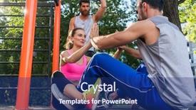  Presentation with low angle view of volleyball - PPT theme enhanced with clapping hands while doing crunch background and a navy blue colored foreground