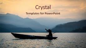  Presentation with fishing net - PPT layouts having clar net - lonely fisherman on the boat background and a lemonade colored foreground