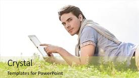  Presentation with net - Audience pleasing presentation design consisting of clar net - side view of young man backdrop and a  colored foreground