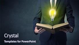  Presentation with 3d book - Colorful theme enhanced with clarify - businessman holding book with bulb backdrop and a  colored foreground
