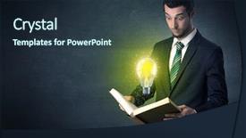  Presentation with book store retail - PPT layouts featuring clarify - businessman holding book with bulb background and a wine colored foreground