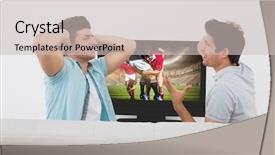  Presentation with soccer fans - PPT theme enhanced with clashes - disappointed soccer fans watching tv background and a soft green colored foreground