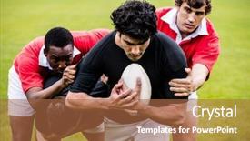  Presentation with rugby players - Slide deck featuring clashes - rugby players tackling during game background and a red colored foreground