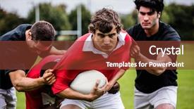  Presentation with rugby players - Presentation design with clashes - rugby players tackling during game background and a tawny brown colored foreground