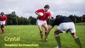 Presentation with rugby players - PPT theme consisting of clashes - rugby players tackling during game background and a tawny brown colored foreground