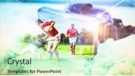  Presentation with rugby players - Slides featuring clashes - rugby players tackling during game background and a soft green colored foreground