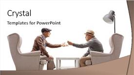  Presentation with seniors - Beautiful presentation design featuring clashes - seniors sitting in armchairs backdrop and a white colored foreground