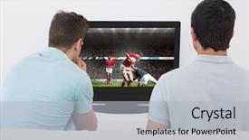  Presentation with soccer fans - Cool new presentation theme with clashes - two soccer fans watching tv backdrop and a light gray colored foreground