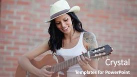  Presentation with clasic - PPT layouts with clasical - brunette pretty woman playing background and a coral colored foreground