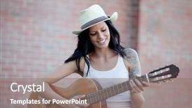  Presentation with clasic - Cool new presentation theme with clasical - brunette pretty woman playing backdrop and a coral colored foreground