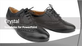  Presentation with leather shoes - Presentation design enhanced with great harvest - summer gifts vegetables and fruits background and a gray colored foreground.