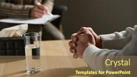  Presentation with water glass - PPT theme consisting of clasped-hands-of-stressed-mature background and a coral colored foreground