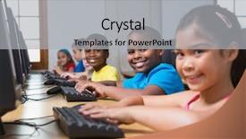  Presentation with african american in computer class business - Presentation theme featuring class at the elementary school background and a  colored foreground