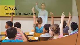  Presentation with elementary school career day and technology and black female teacher - Beautiful slides featuring class at the elementary school backdrop and a coral colored foreground