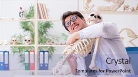  Presentation with human hip replacement xray anatomy - Beautiful theme featuring class battle - crazy professor studying human skeleton backdrop and a  colored foreground
