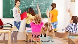  Presentation with elementary school career day and technology and black female teacher - PPT layouts having child with teacher in classroom background and a coral colored foreground