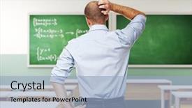  Presentation with blackboard - Presentation theme with 3d school desk - standing man thinking infront background and a light blue colored foreground