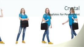  Presentation with student - Presentation having class composite - young female student isolated background and a sky blue colored foreground