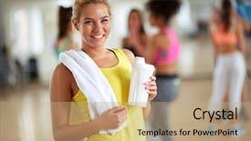  Presentation with gym - Theme consisting of class condititon - cheerful young blond girl background and a  colored foreground