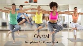  Presentation with body balance - Audience pleasing presentation theme consisting of class condititon - group of young sport people backdrop and a mint green colored foreground