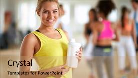  Presentation with protein shake - Colorful PPT layouts enhanced with class condititon - portrait of young blond woman backdrop and a coral colored foreground