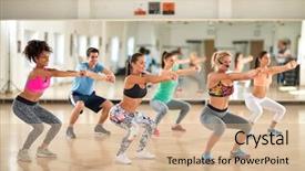  Presentation with elderly people exercise patient training - Amazing theme having class condititon - pretty female trainer with young backdrop and a coral colored foreground