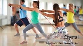  Presentation with support group online - PPT theme having class condititon - woman with exercisers group expands background and a  colored foreground