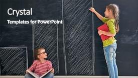  Presentation with back school - PPT theme with class girl reading a book background and a dark gray colored foreground