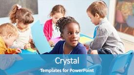  Presentation with colourful kids drawing - Presentation enhanced with class in kindergarten or preschool background and a teal colored foreground